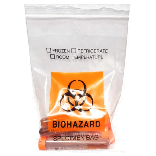 Daarcin 200pcs Biohazard Specimen Bags, 6x9.8in/15x25cm Laboratory Sample Bag with Biohazard Logo Printing, Ziplock Top with Outside Pocket Paperwork Pouch