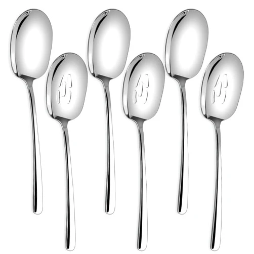 SOLEADER X-Large Serving Spoons Set,12 Inch Slotted Spoon and Serving Spoon,Spoons Silverware,Cooking Spoon,Pasta Spoon,Mixing Spoon,Buffet Serving Utensils,Foodgrade 18/8 Stainless Steel,Pack of 6