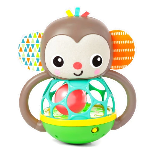 Bright Starts Grab & Giggle Monkey Light-Up Musical Rattle Toy with Easy-Grasp Oball, Ages 6 Months+, Unisex
