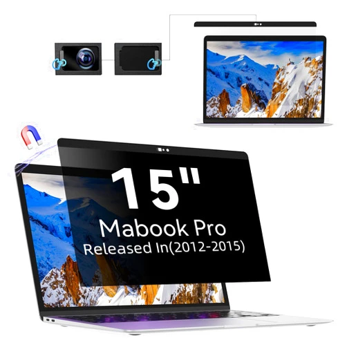 Protescreen Privacy Screen MacBook Pro 15 Inch (2012-2015), Magnetic Removable Anti Glare Blue Light Privacy Filter with Camera Cover,Anti Spy Black out Laptop Screen Protector for Mac 15.4 In (A1278 A1286 A1398)
