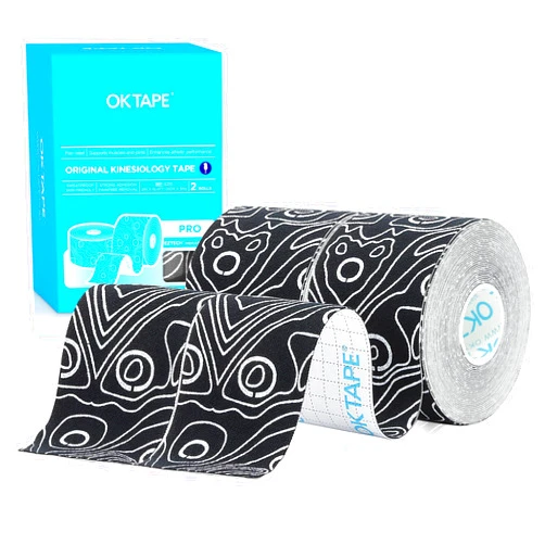 OK TAPE PRO Kinesiology Tape, 2inch x Long Roll 16ft Free Cut Tape, Elastic Athletic Tape Therapeutic Latex Free, 2 Rolls Black+White