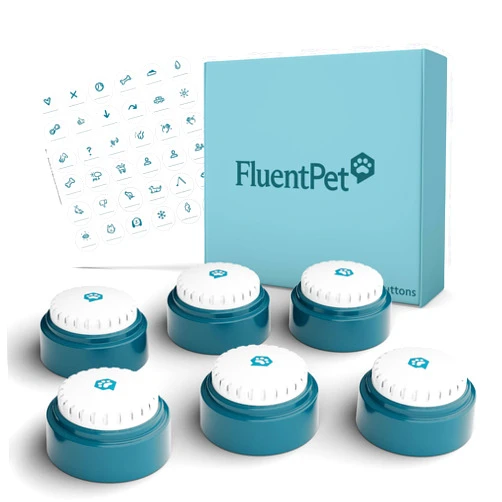 FluentPet Speak Up Button 6 Pack with Clearer Upward-Facing Sound- 6 Recordable Buttons with Batteries Included & Premium Audio for Dogs & Cats | Easy-to-Press Training Dog Buttons for Communication