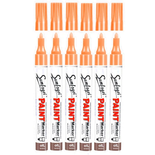 SAMFOGEI 6 Pack Orange Permanent Paint Pens,Single Color Medium Tip Oil Based Paint Markers, Never Fade Marker Pen,Waterproof & Quick Drying For Rock Painting,Wood,Metal,Glass,Plastic,DIY Craft