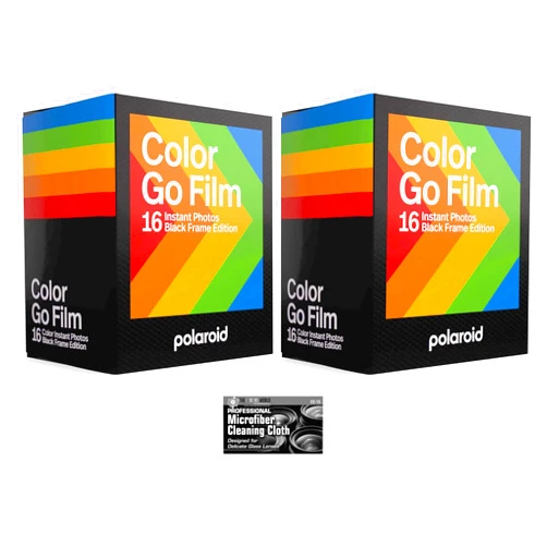 The Imaging World Polaroid Originals Go Instant Color Film - Black Frame - for The Polaroid GO Camera - 2 Double Packs with Cloth (32 Photos)