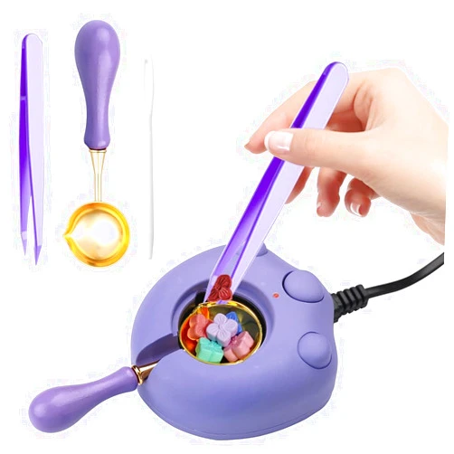 WUERLIN Electric Wax Seal Warmer Kit - Purple, Includes Spoon and Tweezers for DIY Wax Seals and Stamps