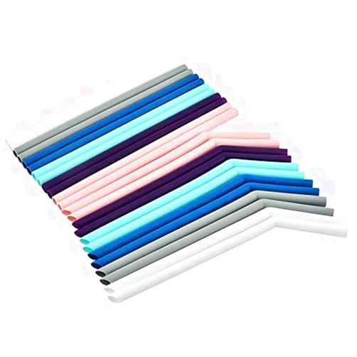 Ucocoon 6 Piece Set Straight Bend Reusable Silicone Drinking Straws BPA Free with Cleaning Brush (Bend)