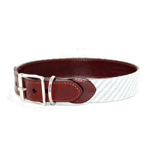 Huck Venture Seersucker Needlepoint Dog Collar w/Full-grain Leather Backing and High-grade Stainless Steel Hardware (Seersucker, Small)