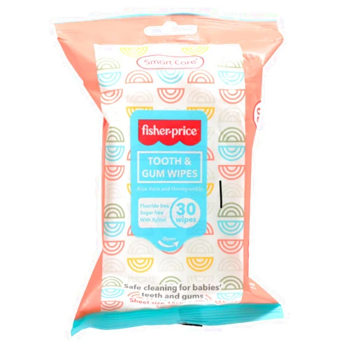 Home Sweet Bundles Fisher Price Tooth, Gum, & Toungue Wipes Flouride Free with Brush Buddies Baby Care Finger Toothbrush for Gums, Teething Bundle (30-Count Wipes)