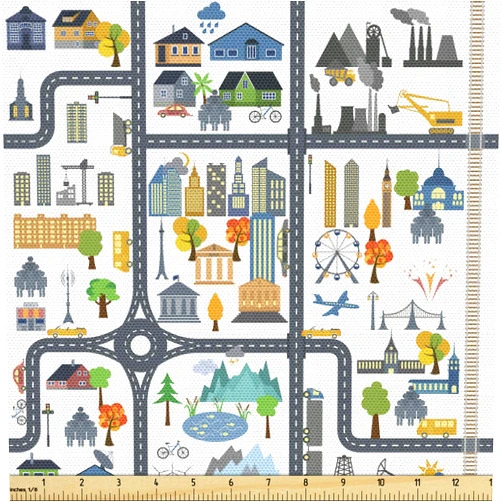 Ambesonne Car Race Track Fabric by The Yard, Graphic Illustration of Cityscape Divided by Roads Activity, Decorative Fabric for Upholstery and Home Accents, 2 Yards, White Grey