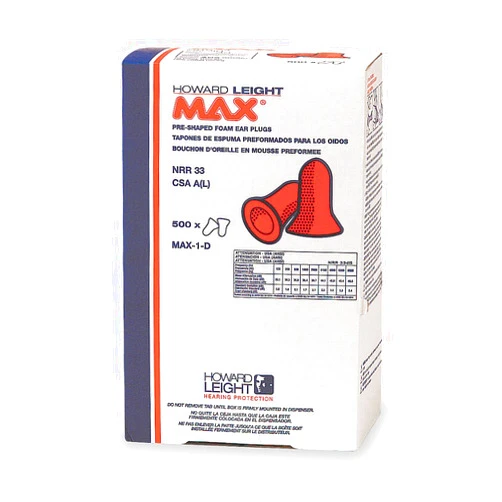 Howard Leight MAX-1-D-USA MAX1-D Earplugs Refill for Dispenser, Bulk Pack of 500 Pairs/Box