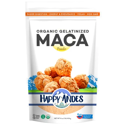 Happy Andes Organic Maca Powder Gelatinized - Premium Quality, Used to Increased Stamina & Energy, Gelatinized for Easy Digestion 16 oz, 1