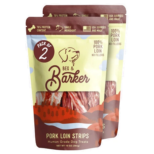 Beg & Barker Pork Jerky for Dogs (10 Ounce, Pack of 2) - Dog Training Treats - Natural Dog Treats Made in The USA - Grain Free, Diabetic-Friendly, High Protein, Sugar-Free