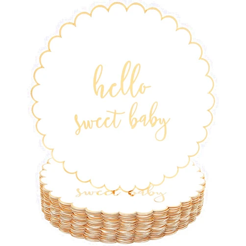 Sparkle and Bash 48 Pack of 9-Inch Hello Sweet Baby Paper Plates - Gold and White Tableware for Baby Shower or Birthday Party Decorations