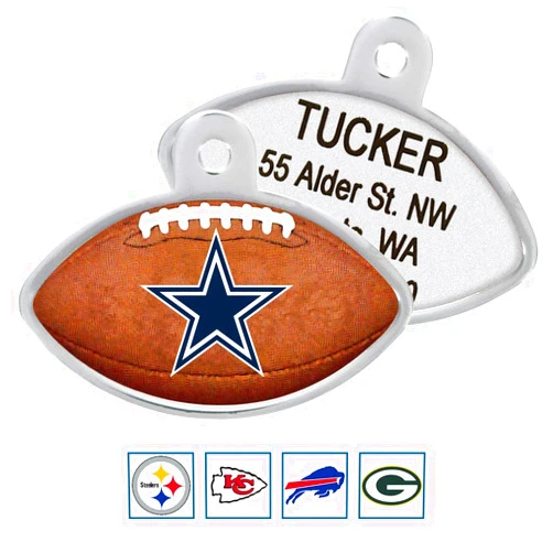 GoTags Personaized NFL Dog Tags, Dallas Cowboys, Football Shape Custom Engraved Pet ID Tags