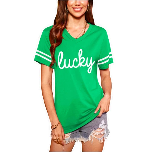 Spadehill Women St Patricks V-Neck Short Sleeve Shirt Irish Graphic Tops