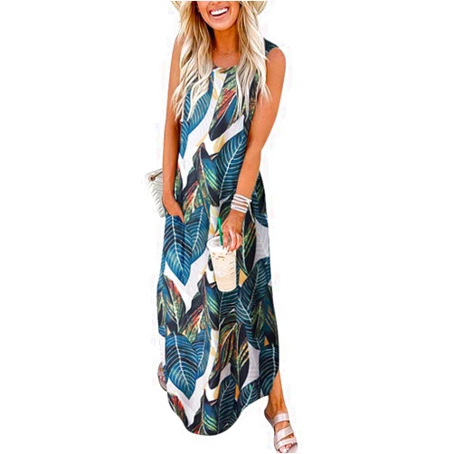 ANRABESS Women Casual Loose Sundress Sleeveless Split Maxi Long Beach Shirt Dress Travel Vacation 2024 Summer Outfits
