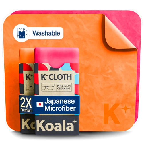 Koala Lifestyle Koala Lens Cleaning Cloth | Japanese Microfiber | Glasses Cleaning Cloths | Eyeglass Lens Cleaner | Eyeglasses, Camera Lens, VR/AR Headset, and Screen Cleaning | Pink & Orange (Pack of 2)
