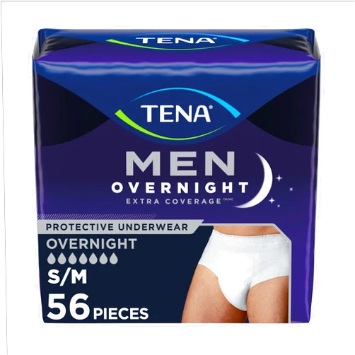 TENA Men Overnight Extra Coverage Underwear S/M 56 ct