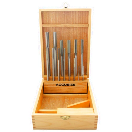 Accusize Industrial Tools 14 Pc Over and Under Size H.S.S. Chucking Reamer Set, 0.1240'' Thru 0.5010'', in Fitted Case, 5500-SX00