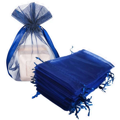 Gmnosuw Pack of 50 Organza Drawstring Gift Bags for Jewelry,5x7 Inches Sheer Fabric Mesh Navy Blue Goodie Sachet for Baby Shower,Christmas,1st Birthday,Party Favors,Wedding,Anniversary,Groomsmen Gift