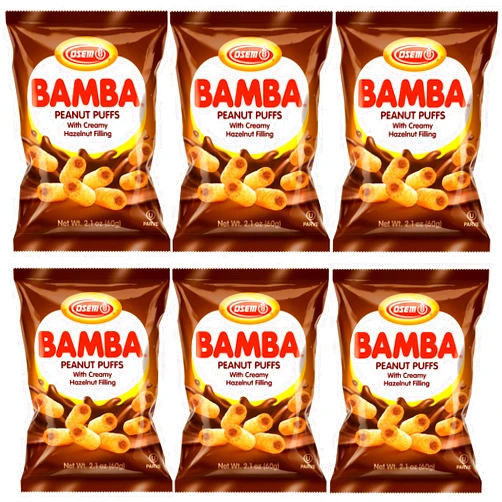 Osem Bamba Hazelnut Cream Peanut Butter Snacks All Natural Peanut Butter PB Corn Puffs, 2.1oz Bag (Pack of 6)