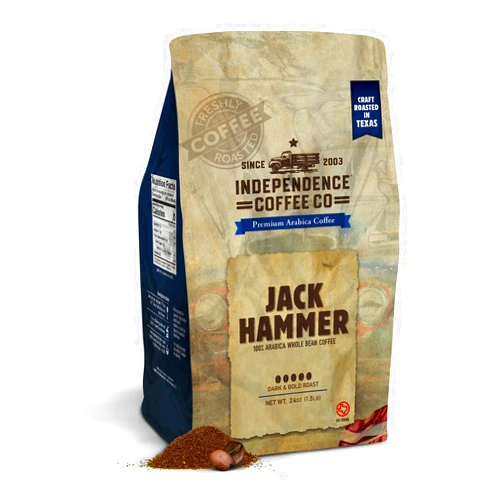 Independence Coffee Co. JackHammer Bold and Earthy, Dark Roast Whole Bean Coffee, 24 Ounce Bag (Packaging May Vary)