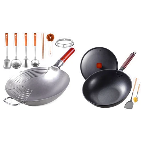 Teewe 13.4” Chinese Wok Round Bottom Wok & 13” Wok Pan, Woks & Stir-fry Pans Nonstick with 10 Cookware Accessories Bundle Deal