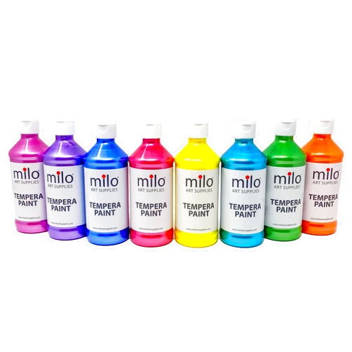 milo Sparkle Pearlescent Tempera Paint Set of 8 Colors | 8 oz Bottles | Made in the USA | Washable and Non-Toxic Sparkle Art & Craft Poster Primary Paints for Artists, Kids, & Hobby Painters