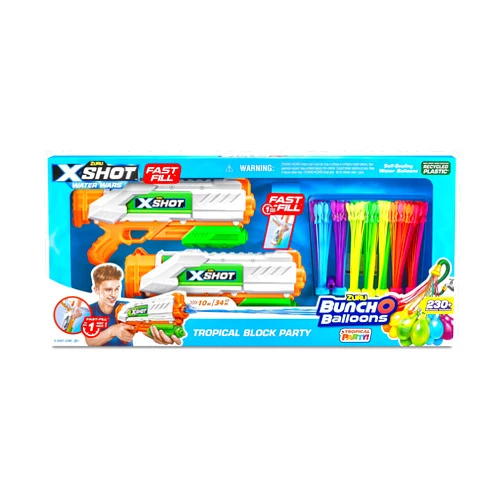 ZURU X-Shot Water - Mixed, Standard Fast Fill Block Party, 2X Fast-Fill, 7X Standard Bunch O Balloons (56499)