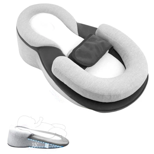 ZOLLZIRR Newborn Baby Anti Spitting Slope Pillow, Baby Anti Overflow and Choking Milk, Lying in The Nursing Bed, Adjustable Slope Cushion for The Bed Pillow，Bottle Feeding, 60x40cm Detachable Pillow