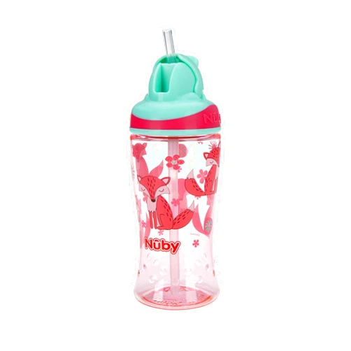 Nuby Thirsty Kids No-Spill Flip-it Printed Boost Cup with Thin Soft Straw - 12oz, 18+ Months, 1 Pack Print May Vary