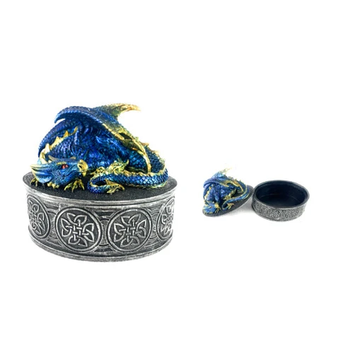 Ain't it Nice Ain’t It Nice Dragon Statue Trinket Box Dragon Figurine Collectible Fantasy Medieval Décor For Dragon Collectors Dragons Gift Trinkets Box, Blue, 4.5 (L) X 3.25 (W) X 4 (H)