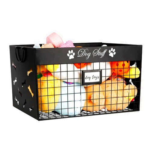 Bfttlity Dog Toy Bin Large Dog Toy Basket Metal Dog Toy Box with Handles and Label Position Design Perfect for Pet Toys, Blankets, Clothes and Food (Not Included Label) (Large)
