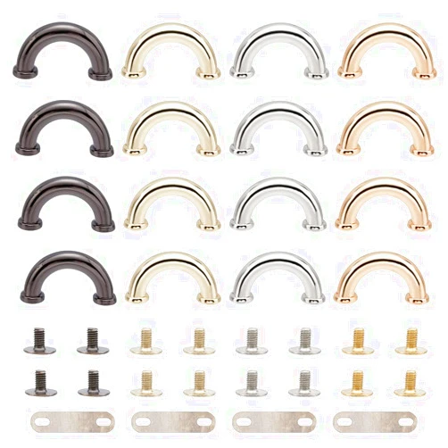 WADORN 16 Sets Metal D-Ring Purse Side Connector, 4 Colors Thicken Handbag Chain Connector Arch Bridge Buckles with Screw Purse Suspension Clasp Hardware for Leather Crafts Bag Making, 1.2×0.6×0.3Inch
