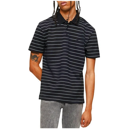 Calvin Klein Mens Smooth Cotton Striped Monogram Logo Polo Shirt