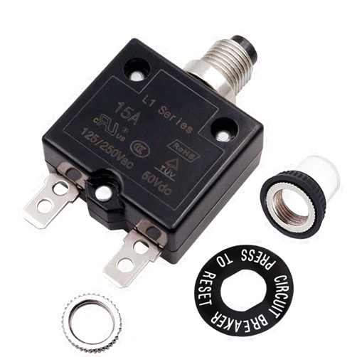 smseace 15Amp Electric Button Breaker 125/250VAC,Thermal Overload Protector L1 Series with Manual Reset, Waterproof Button Cap L1-15A