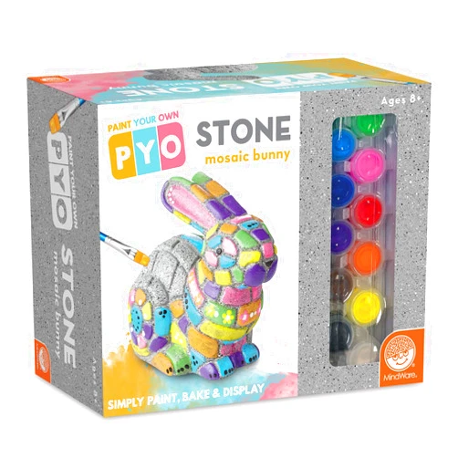 MindWare Paint Your Own Stone Bunny Rabbit - Mosaic Stepping Stone Craft Kit for Kids Includes Paint and Brush, Made of Weather Resistant Cement