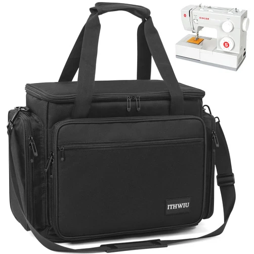 ITHWIU Sewing Machine Carrying Case with Multiple Side Zipper Storage Pockets for Accessories, Universal Tote Storage Bag Compatible with Most Standard Singer, Brother, Janome, Black