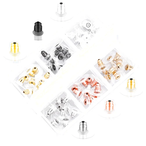Hulubo Earring Backs for Studs, Hypoallergenic 18K Gold Plated Bullet Clutch Earring Back, Rubber Pad Earring Stoppers Replacement Kit for Droopy Ears (60 Pcs)…