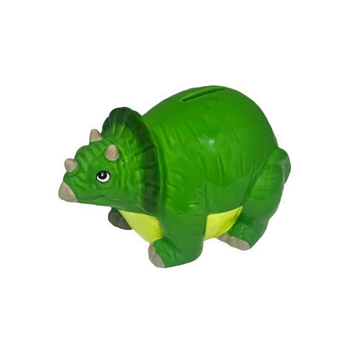 Crockery Critters Triceratops Money Bank from Deluxebase. Novelty Ceramic Dinosaur Piggy Bank. Cute Dino Savings Box with Rubber Stopper, Decorative Gift.
