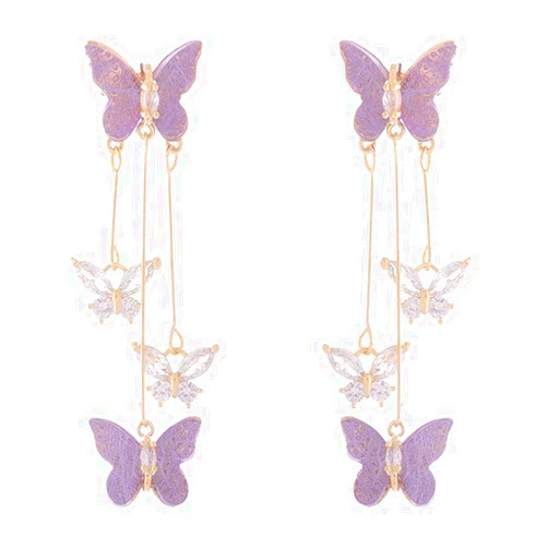 HOMEBEARJ Purple Butterfly Tassel Style Zircon Earrings for Women, Crystal Rhinestone Butterfly Earrings, Long Crystal Drop Dangle Earrings for Women