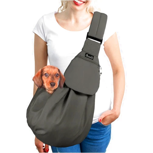 SlowTon Dog Carrier Sling - Thick Padded Shoulder Strap Adjustable Dog Carriers for Small Dogs, Puppy Carrier Purse for Pet Cat with Front Zipper Pocket Safety Belt Machine Washable (Grey L)