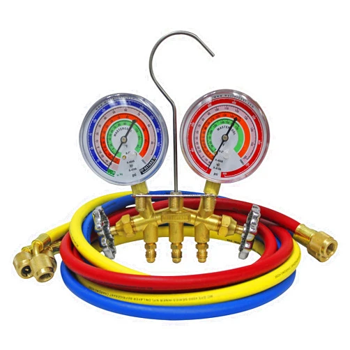 Mastercool 59161 2-Way Heavy Duty Brass Manifold Gauge Set with 3 1/8