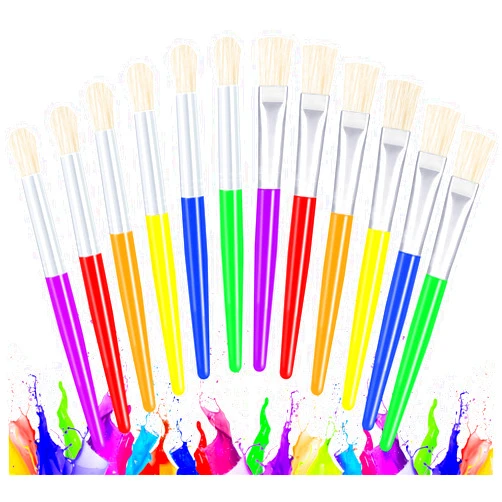 Joyooss Paint Brushes for Kids, 12 Pcs Round/Flat Large Kids Paint Brushes, Easy to Clean & Grip Washable No Shed Hog Bristle Toddler Paint Brushes Paintbrushes Kids for Watercolor, Acrylic, Gouache