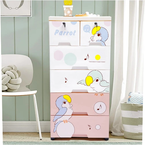 Gdrasuya10 Plastic Drawers Dresser Storage Cabinet with 6 Drawers,Closet Dresser Organizer,Stackable Vertical Clothes Storage for Hallway Entryway(Parrot Pattern)