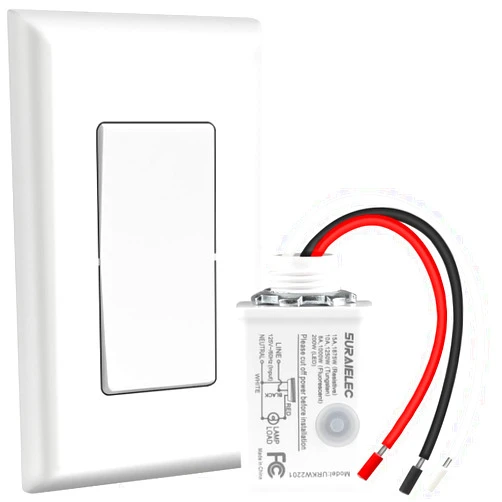 Suraielec Wireless Light Switch and Receiver Kit, 15A High Power, No Wiring, No Interference, 100ft RF Range, Expandable Remote Control Wall Switches for Lamp, Ceiling Light, Fan, Outdoor Lighting