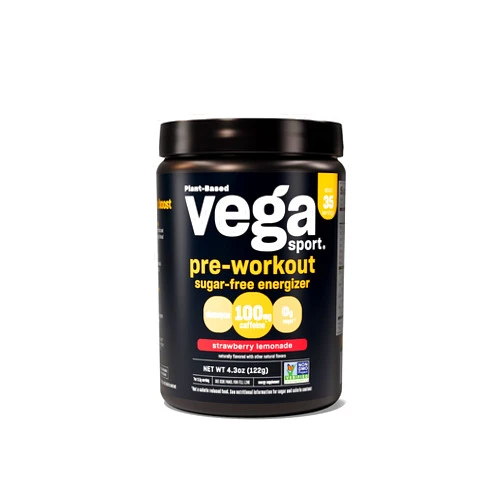 Vega Sport Sugar Free Pre-Workout Energizer, Strawberry Lemonade - Pre Workout Powder for Women & Men, Supports Energy and Focus, Electrolytes, Vegan, Keto, Gluten Free, Non GMO, 4.3 oz