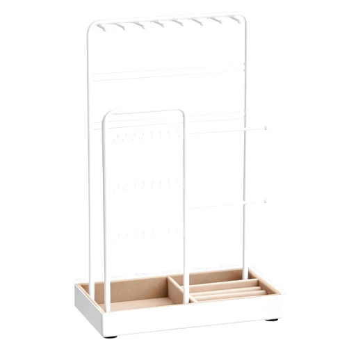 SONGMICS Jewelry Holder, Jewelry Organizer, Jewelry Display Stand with Metal Frame and Velvet Tray, Necklace Earring Bracelet Holder, for Studs, Rings, Gift Idea, White UJJS021W01