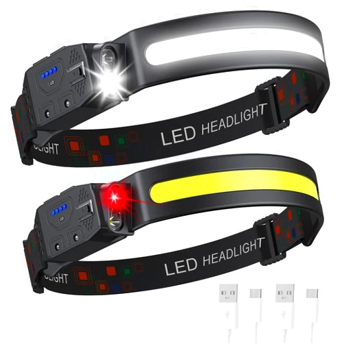 HIGHUB Headlamp Rechargeable 2PCS, 230° Wide Beam High Lumen LED Head Lamp for Adults, Motion Sensor Hard Hat Head Lights for Forehead,6Mode Headlight Flashlight for Camping Fishing Hiking Gear