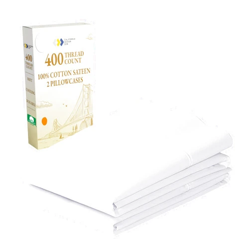 California Design Den Standard Queen Size Pillowcase Set - 400 Thread Count, 100% Cotton Sateen, Set of 2 Pillow Covers, Breathable, Cooling, Soft for Quality Sleep - Bright White